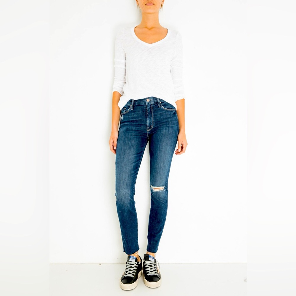 Mother High Waisted Looker Ankle “Close to the Edge”Fray Denim Jeans